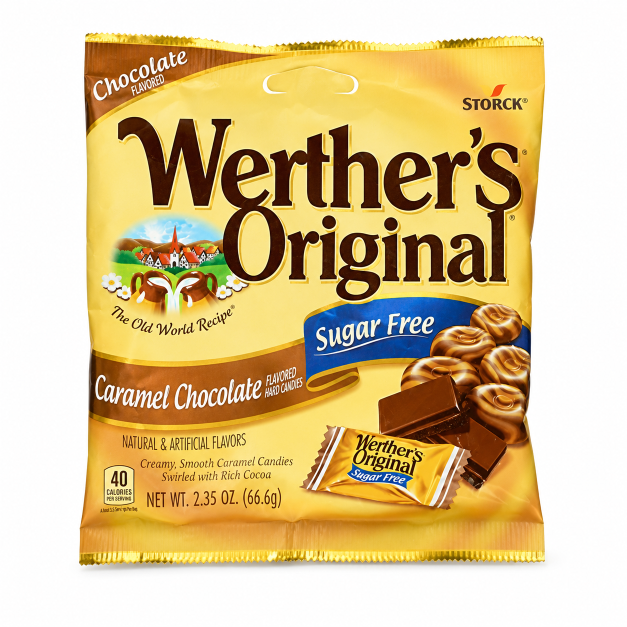 Werther's Original Sugar Free Caramel Chocolate Flavor Candy Bag 2.35 oz Werther's Original